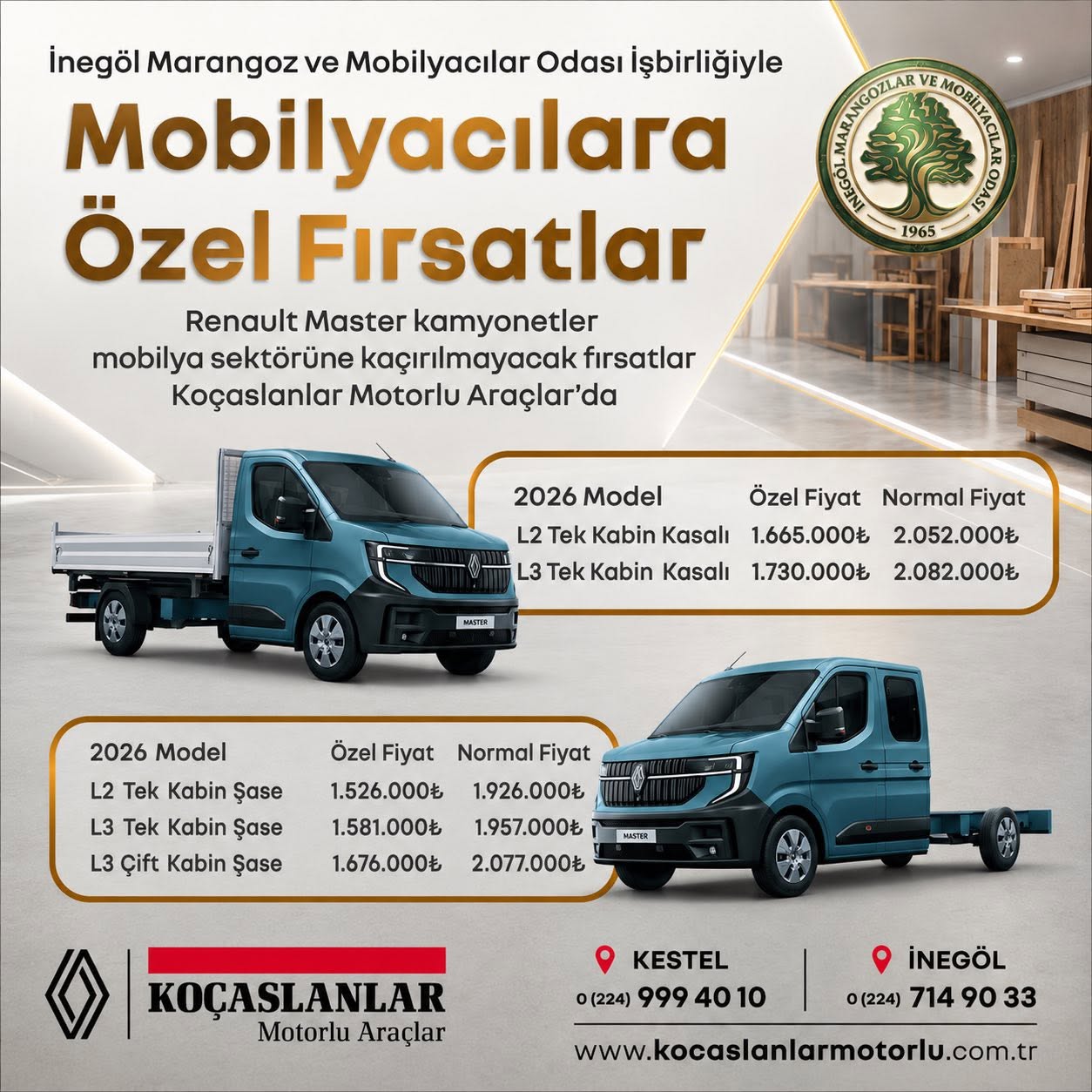 İNEGÖL M. MOBİLYACILAR ODASI ÜYELERİNE ARAÇ ALIMINDA ÖZEL FIRSATLAR